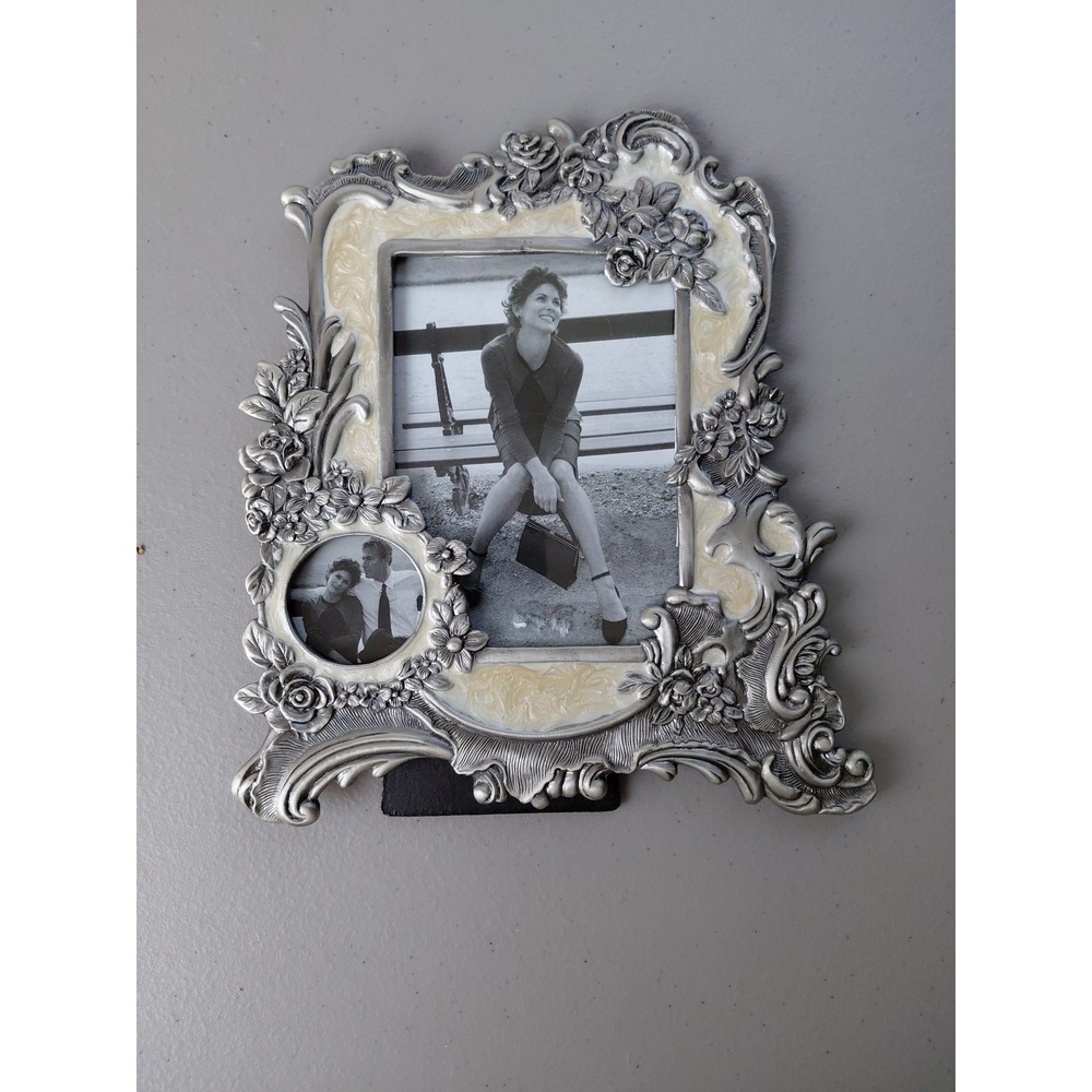 VTG Picture Frame Enamel Pewter Gothic Double Frame Heavy Romantic NEW Silver - Picture 6 of 10